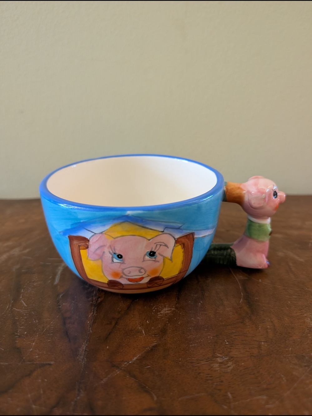 Vintage Figural Pig Ceramic Mug Three Little Pigs 3D Hand Handle Hand Painted